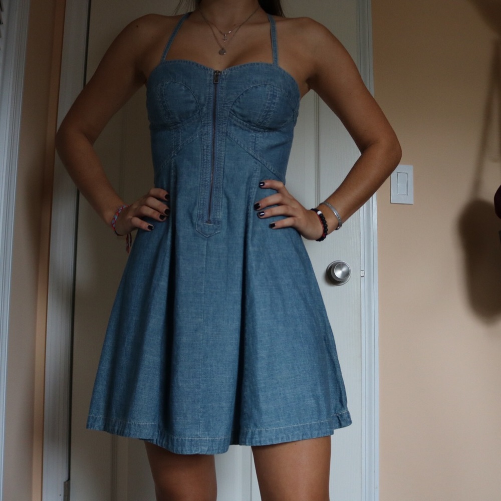 Denim sip zip up dress